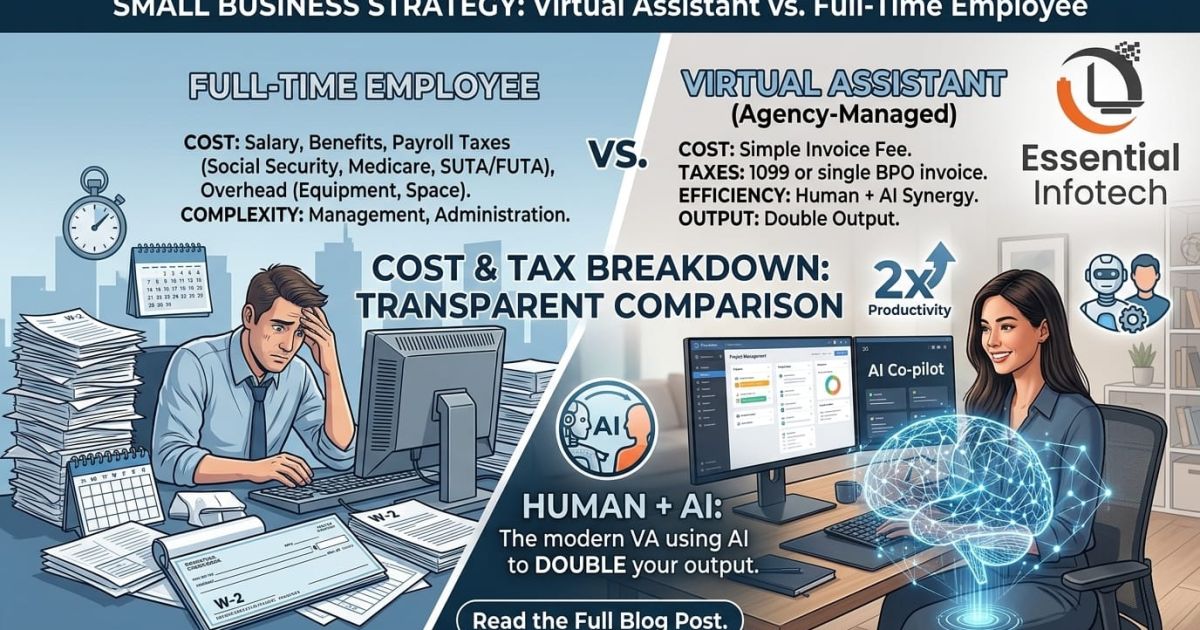 Virtual Assistant vs. Full-Time Employee: The Transparent Cost Breakdown (Plus The Human + AI Workflow)